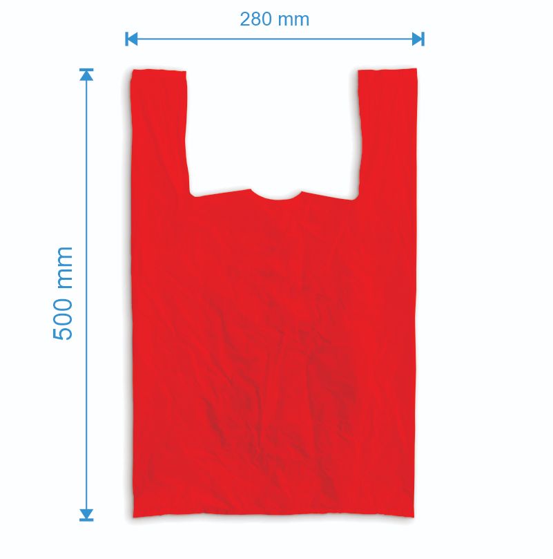 Sacosa maieu 280mm x 500mm - 50 microni grosime, cu pliuri de 70mm, virgin, culoarea rosu
