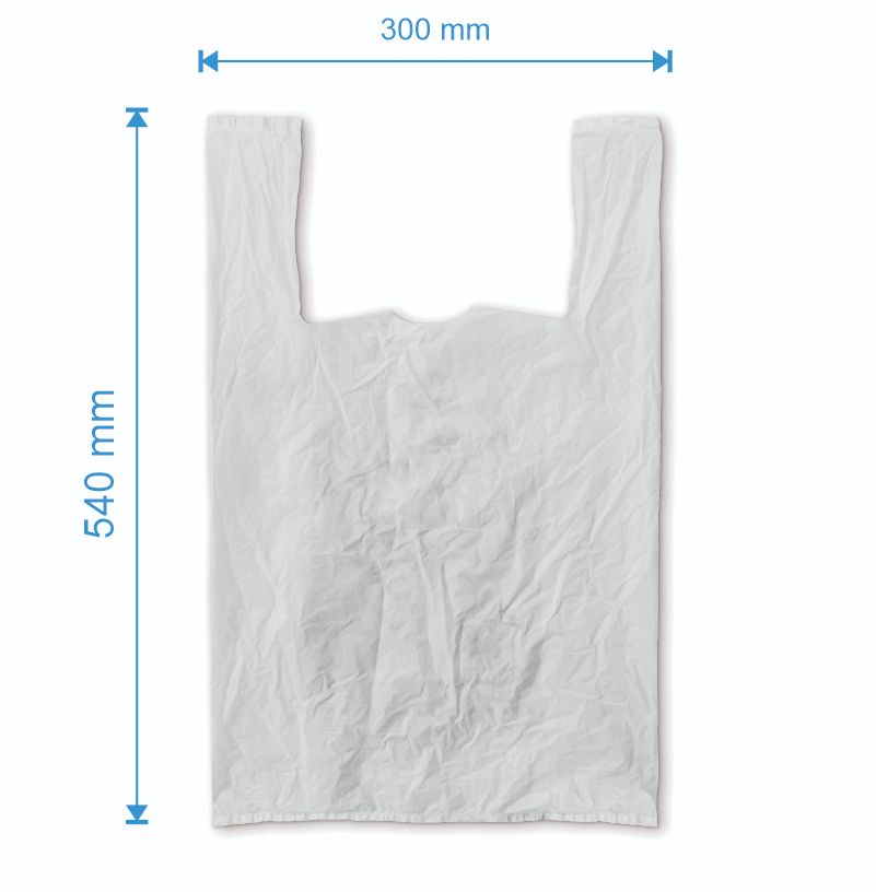 Sacosa maieu 300mm x 540mm - 50 microni grosime, cu pliuri de 80mm, virgin, culoarea alb