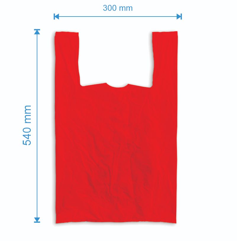 Sacosa maieu 300mm x 540mm - 50 microni grosime, cu pliuri de 80mm, virgin, culoarea rosu