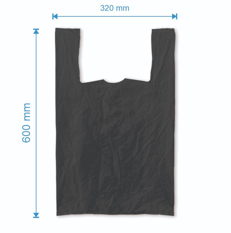 Sacosa maieu 320mm x 600mm - 50 microni grosime, cu pliuri de 90mm, virgin, culoarea negru