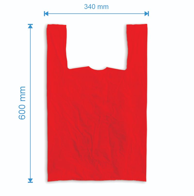 Sacosa maieu 340mm x 600mm - 50 microni grosime, cu pliuri de 100mm, reciclat, culoarea roșie