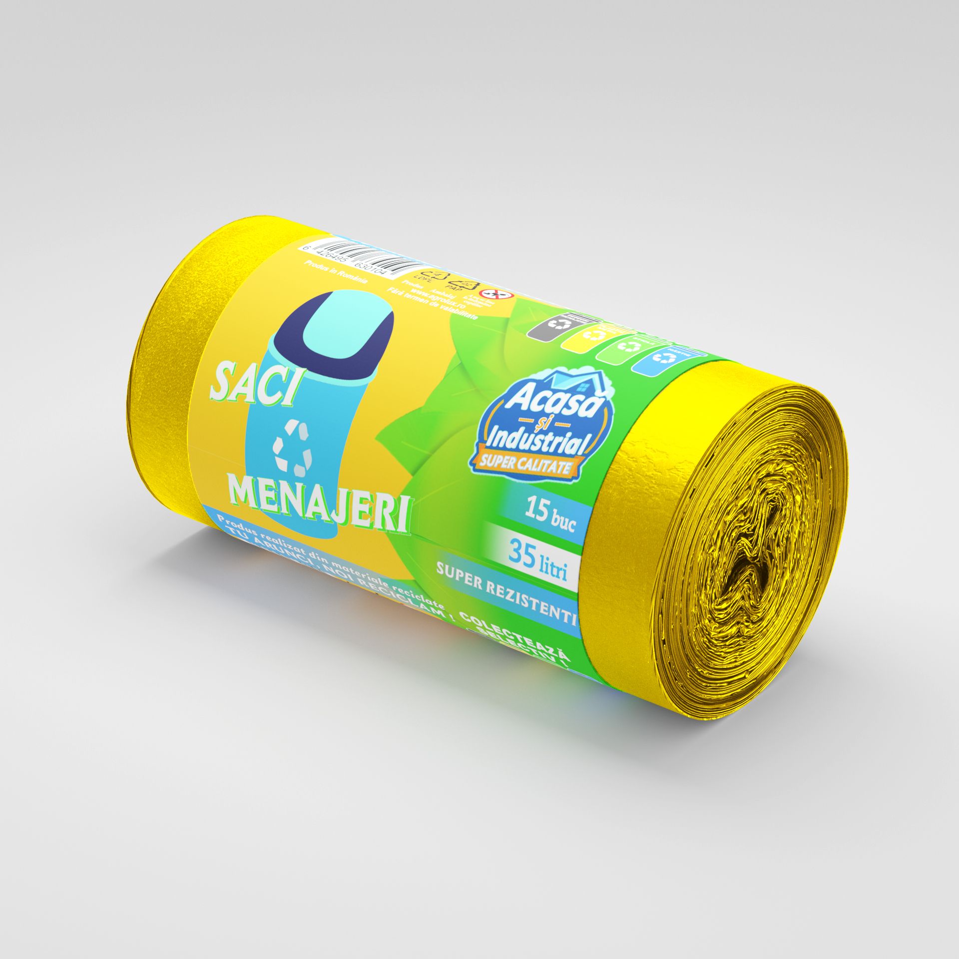 Saci menajeri 35L galben 15 saci/rola Acasa si Industrial