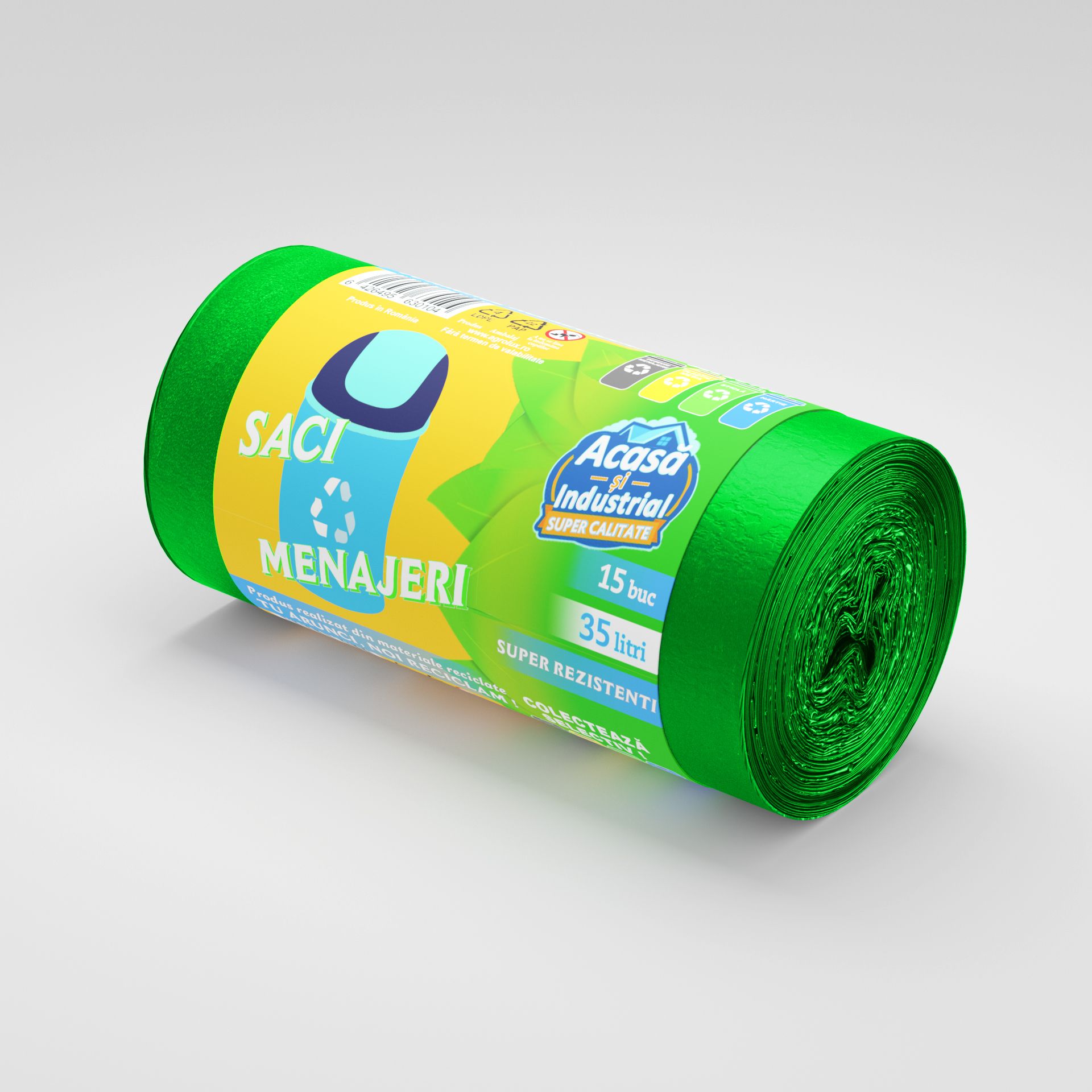 Saci menajeri 35L verde 15 saci/rola Acasa si Industrial