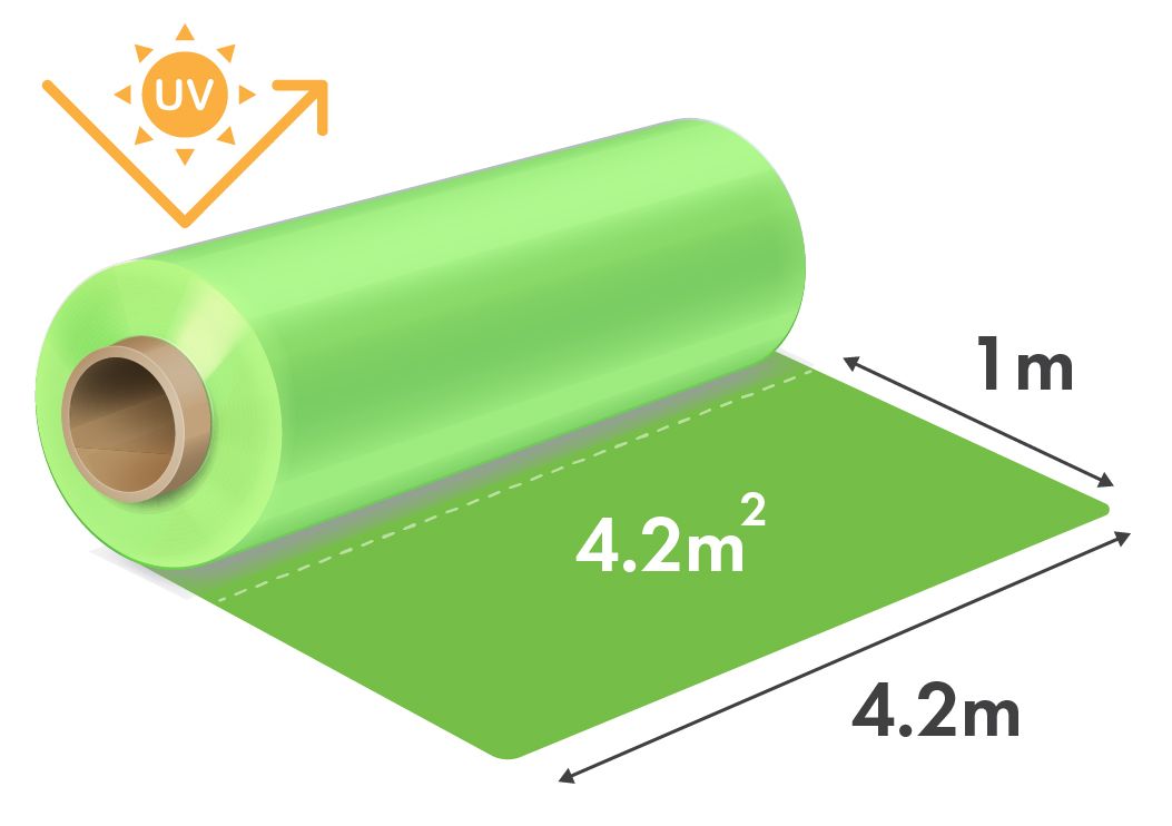 Folie LDPE (polietilena) aditivată UV pentru solarii/sere, Verde - 4.2m x 150my - Agritech, 1m liniar= 4.2mp